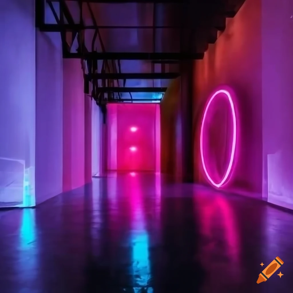neon sculptures in a white warehouse gallery