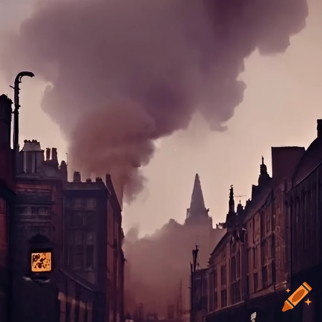 Vintage street scene in london with industrial buildings