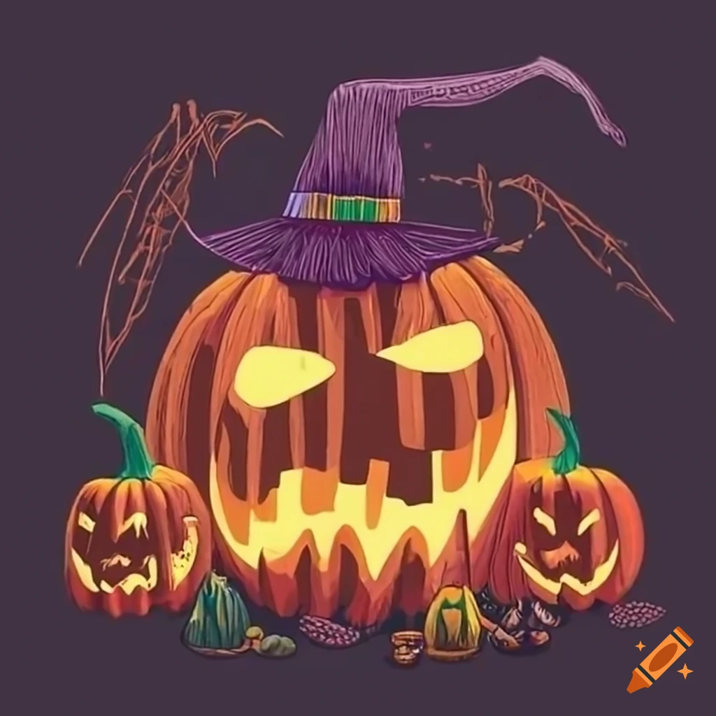 scary Halloween pumpkins and witches