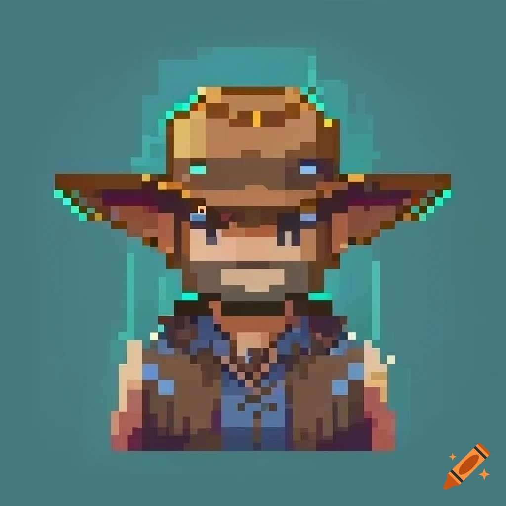 Pixel art of cattle rancher in the wild west on Craiyon