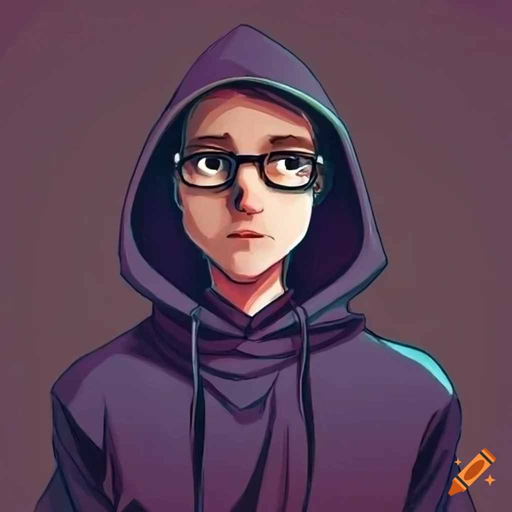 Fashionable young man in hoodie and glasses on Craiyon