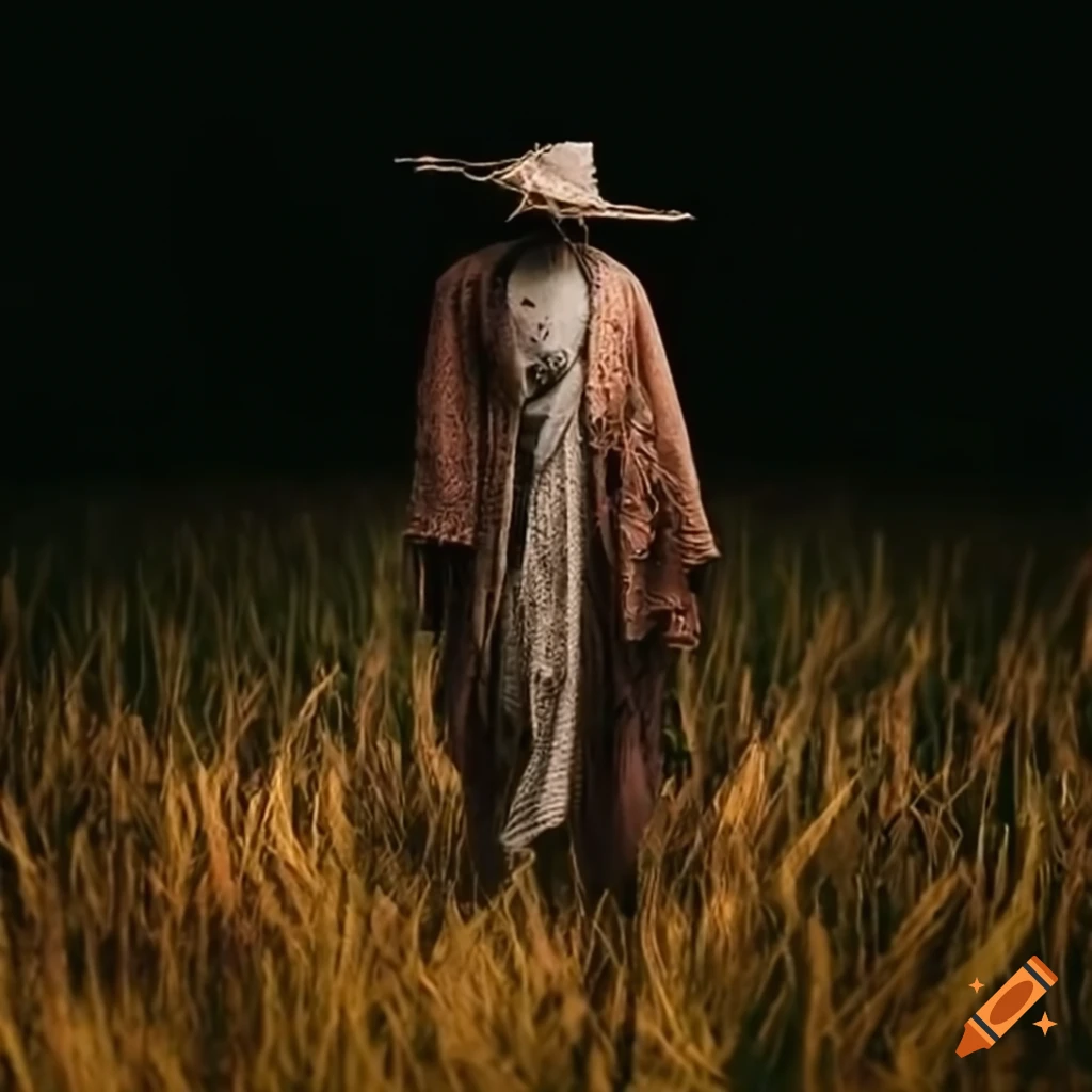 scarecrow in a deserted rice paddy
