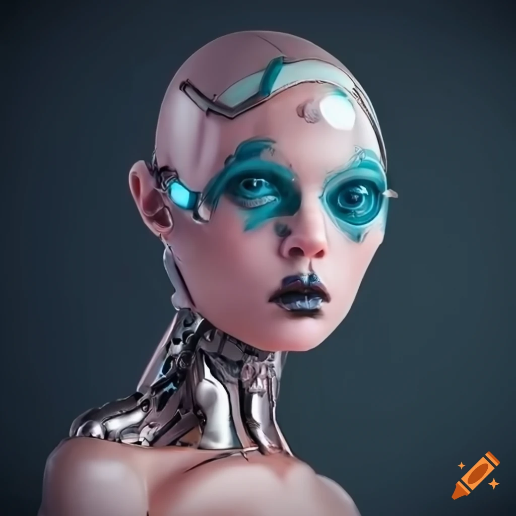 Photorealistic depiction of a cyborg woman on Craiyon