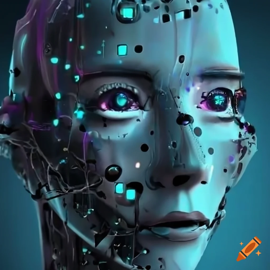 concept art of an AI techno head