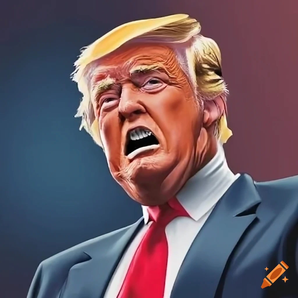 Satirical illustration of donald trump unleashing power on Craiyon