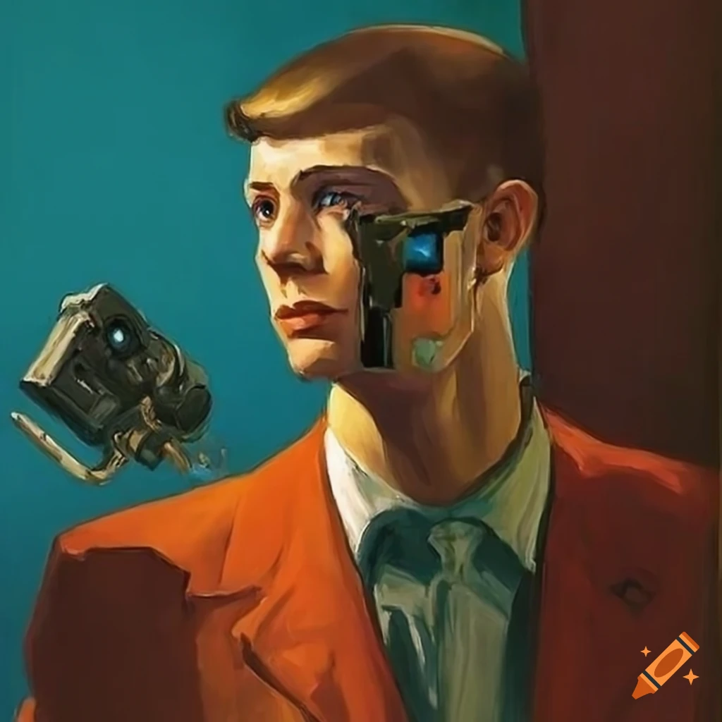 retrofuturistic artwork of Edward Hopper as a cyborg