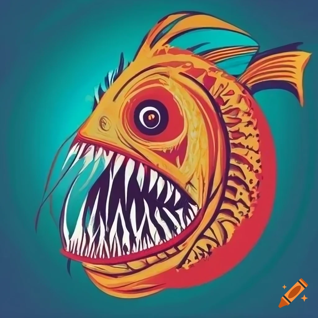 Woodcut style angler fish illustration on Craiyon