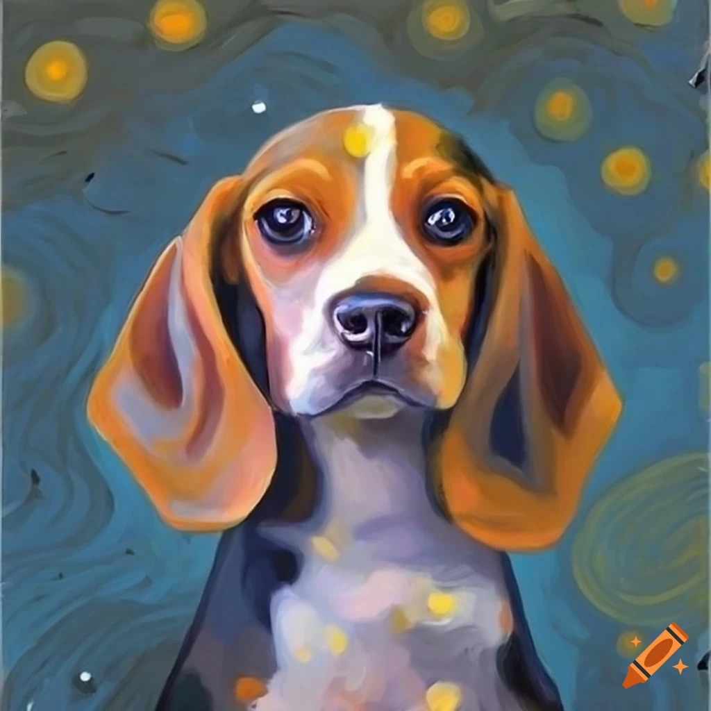 hyper detailed painting of a beagle puppy in Starry Night style