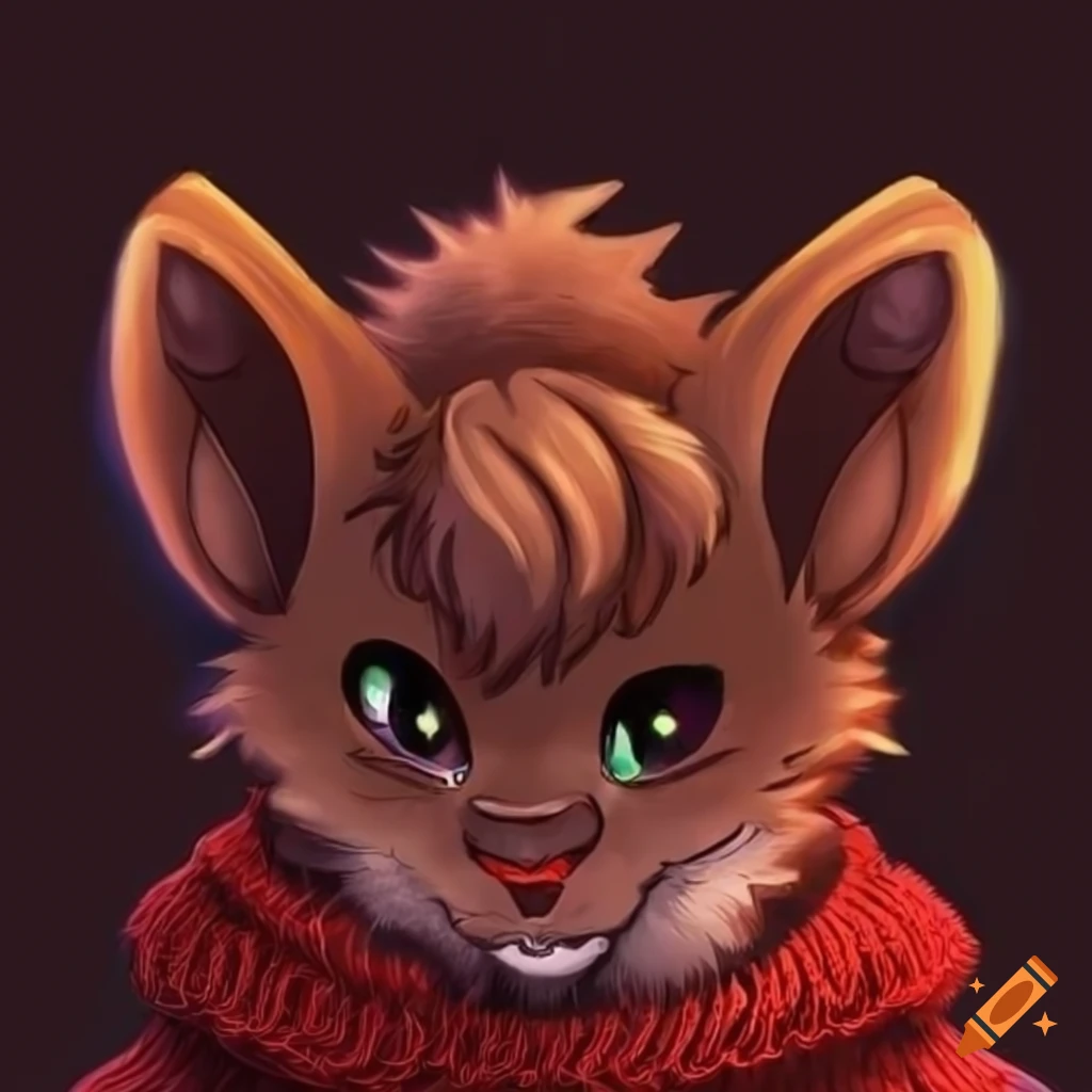 fluffy brown fursona with red sweater