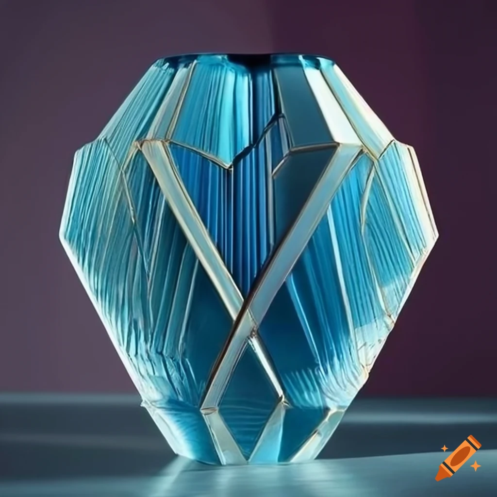 close-up of a blue art deco vase in dramatic lighting
