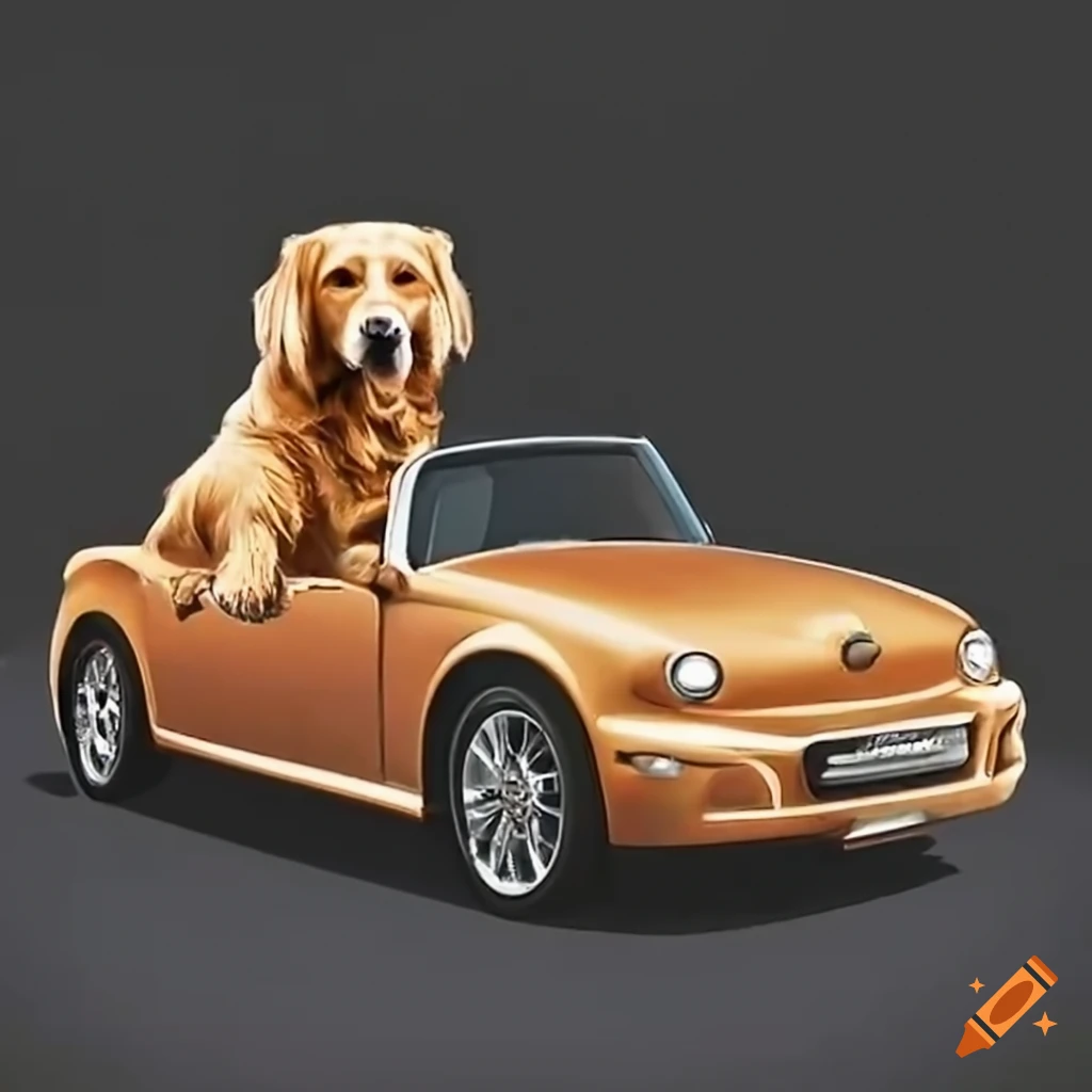 Golden retriever driving a convertible on Craiyon