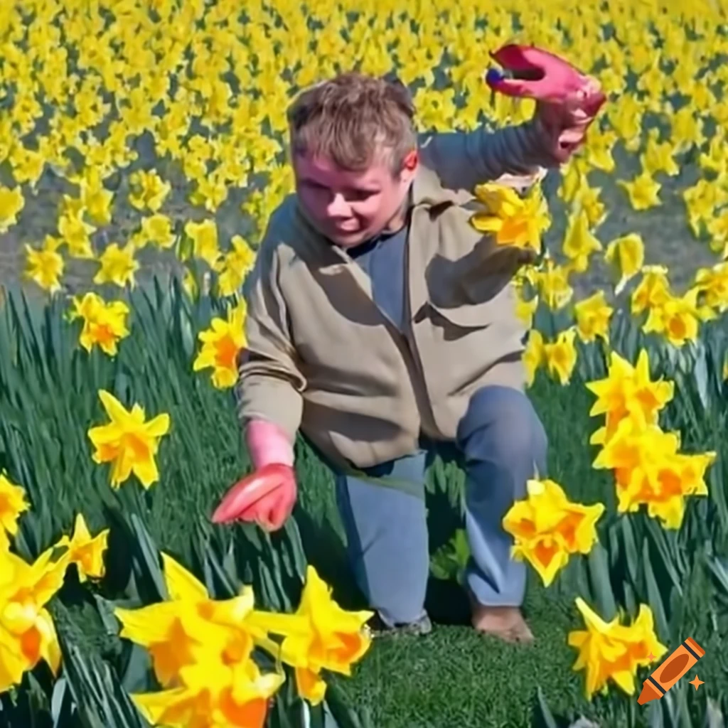 crab tending daffodil field