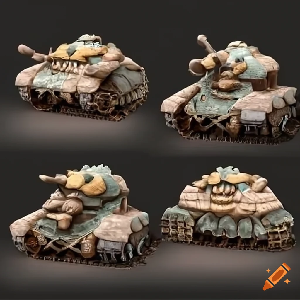 cartoon illustration of cavemen's battle tanks