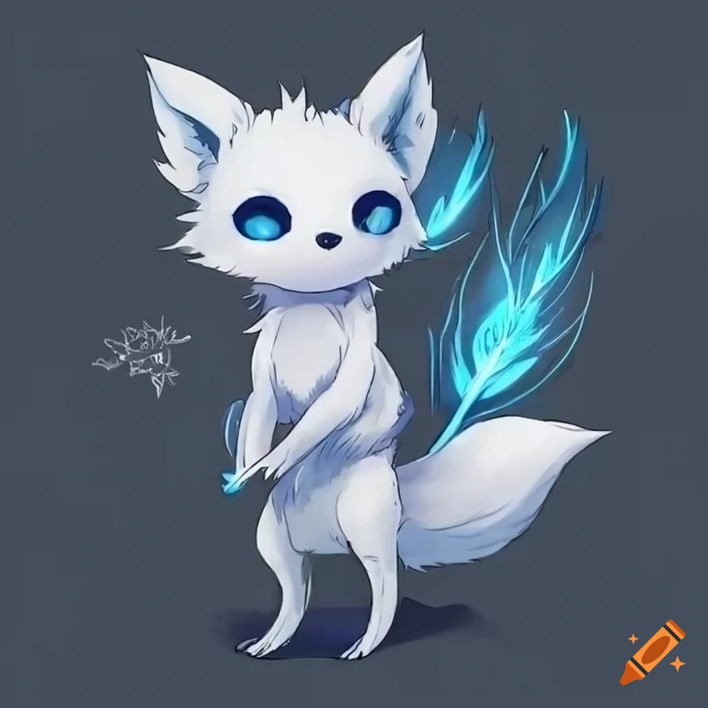 Cute anime fox with blue eyes and feathers on Craiyon