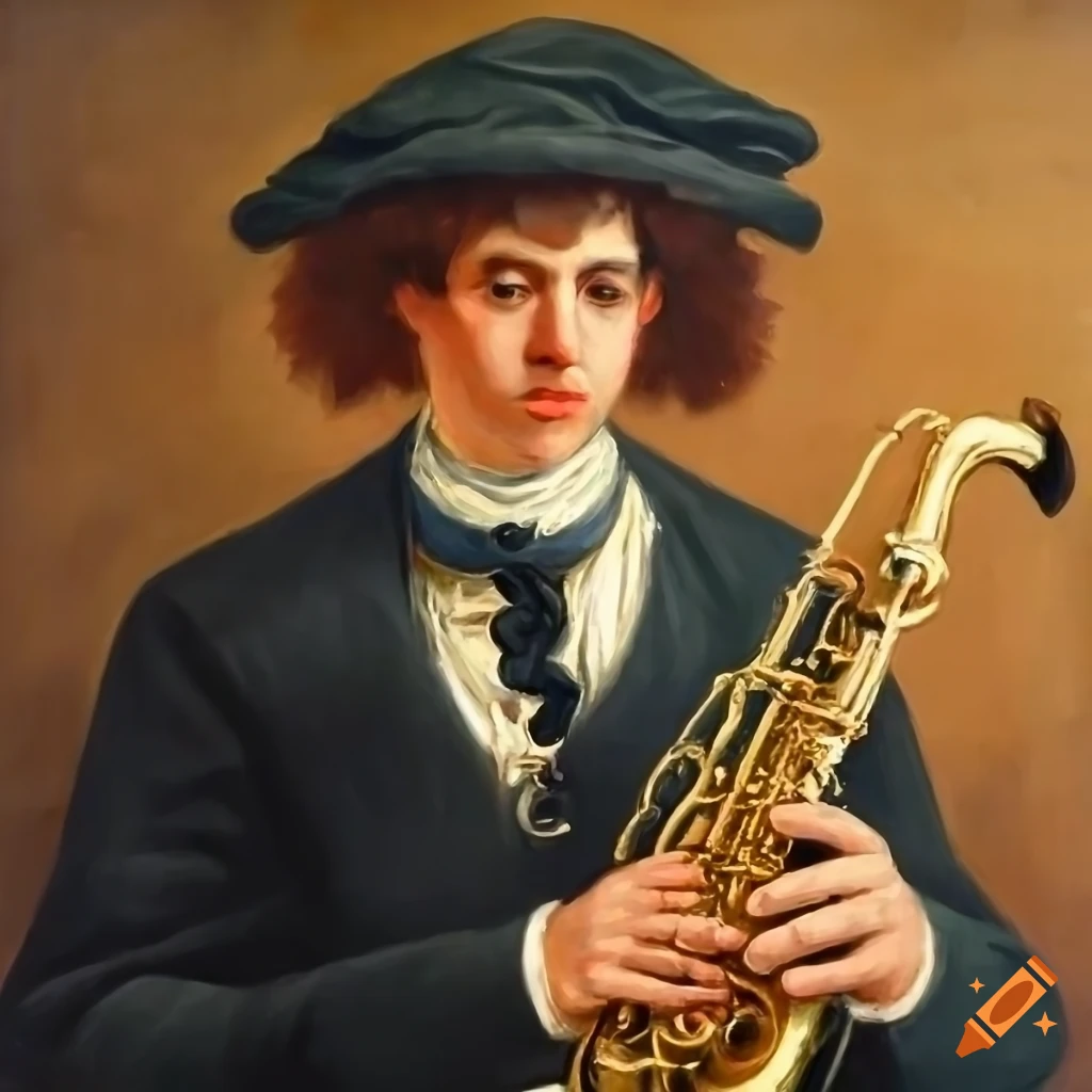 Oil painting of a plague doctor with a saxophone on Craiyon