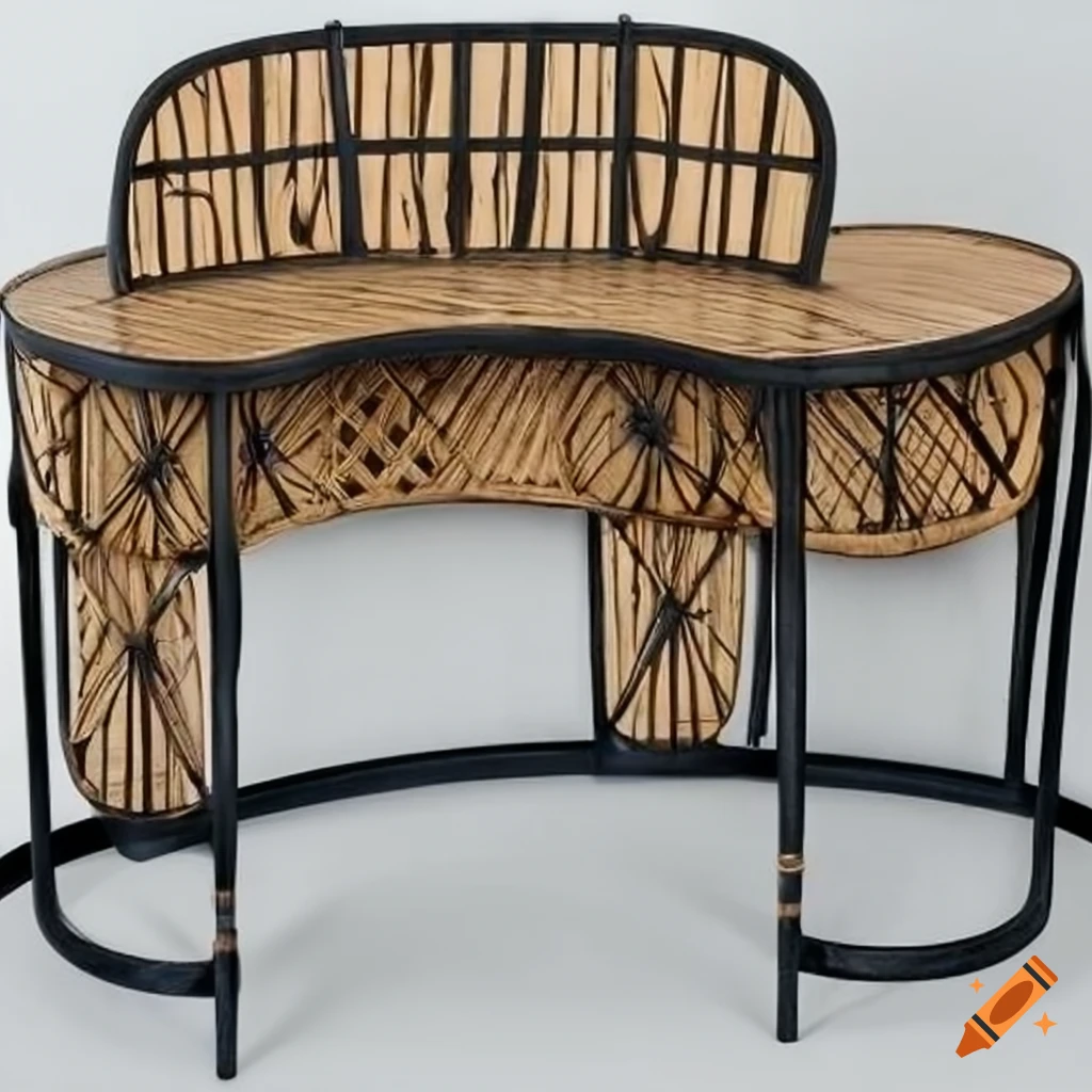 Jungleinspired black bamboo and rattan writing desk on Craiyon