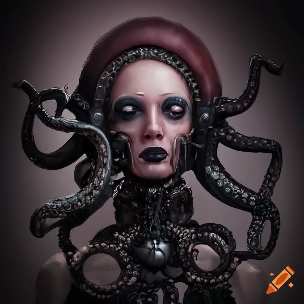 Scifi octopus robot in gothic fashion