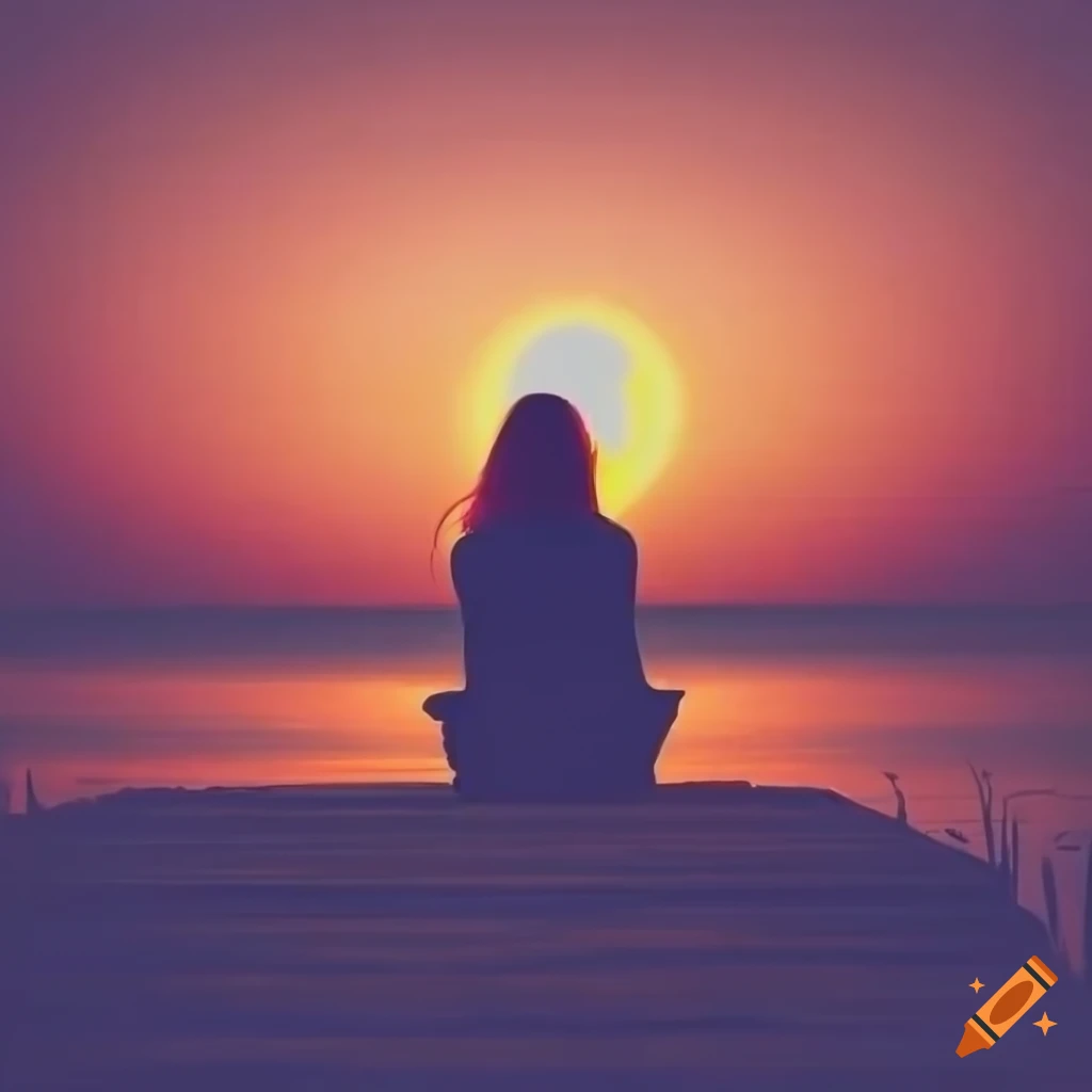 Girl sitting alone at sunset