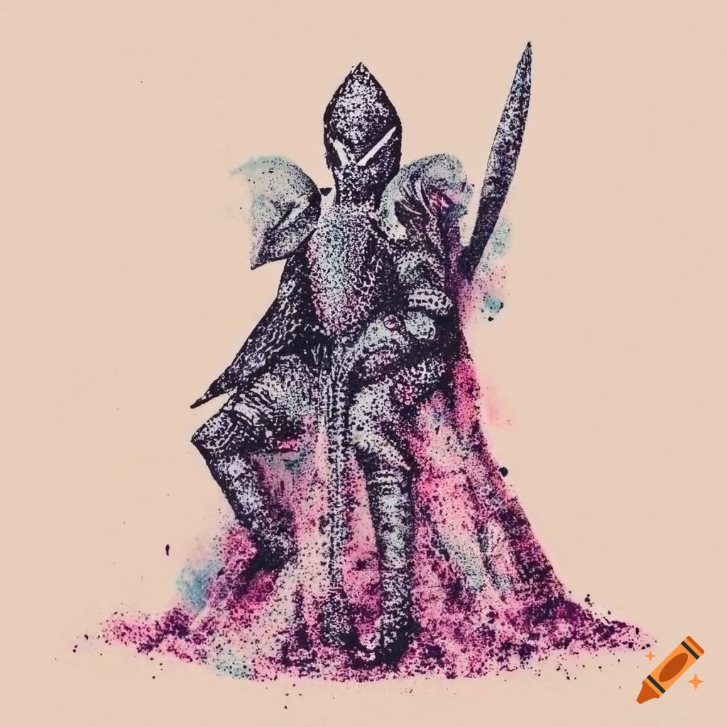 Stippled artwork of a grunge fairy knight on Craiyon
