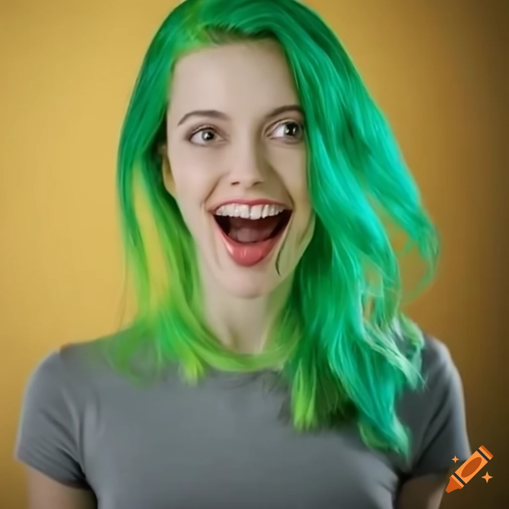 Wavy green seaweed wig on a mannequin with a pink star clip on Craiyon