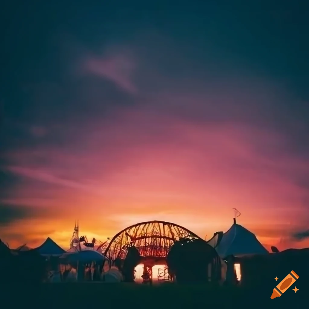 sunset at a vineyard festival