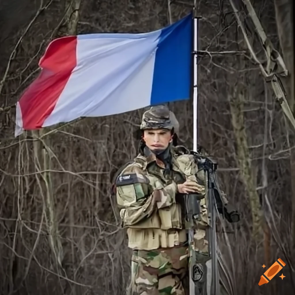Drapeau français avec un militaire devant on Craiyon