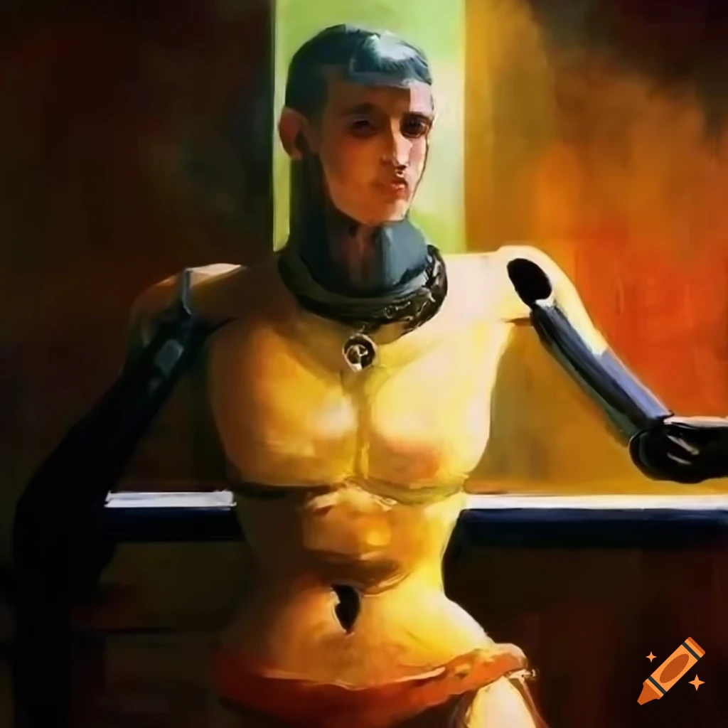 retrofuturistic artwork of Edward Hopper as a cyborg