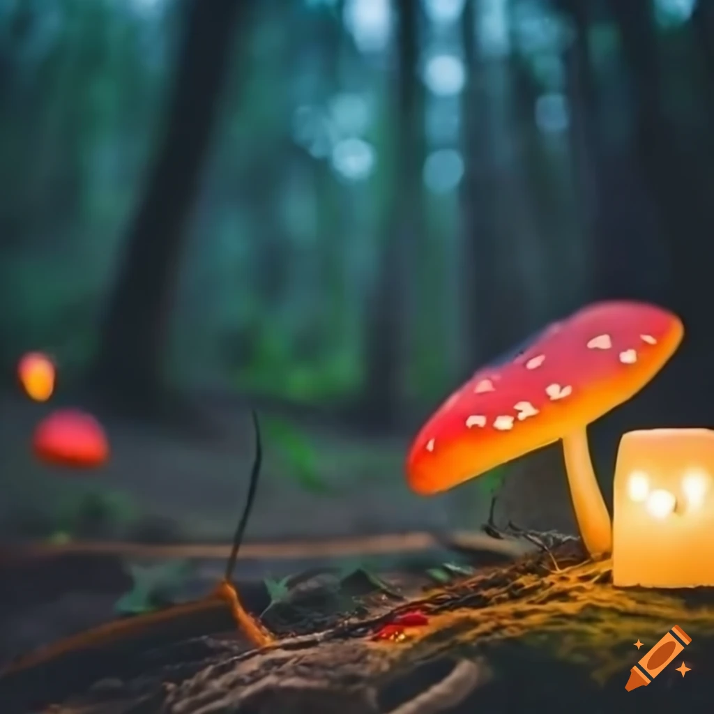 Fantasy forest with glowing mushroom lanterns on Craiyon