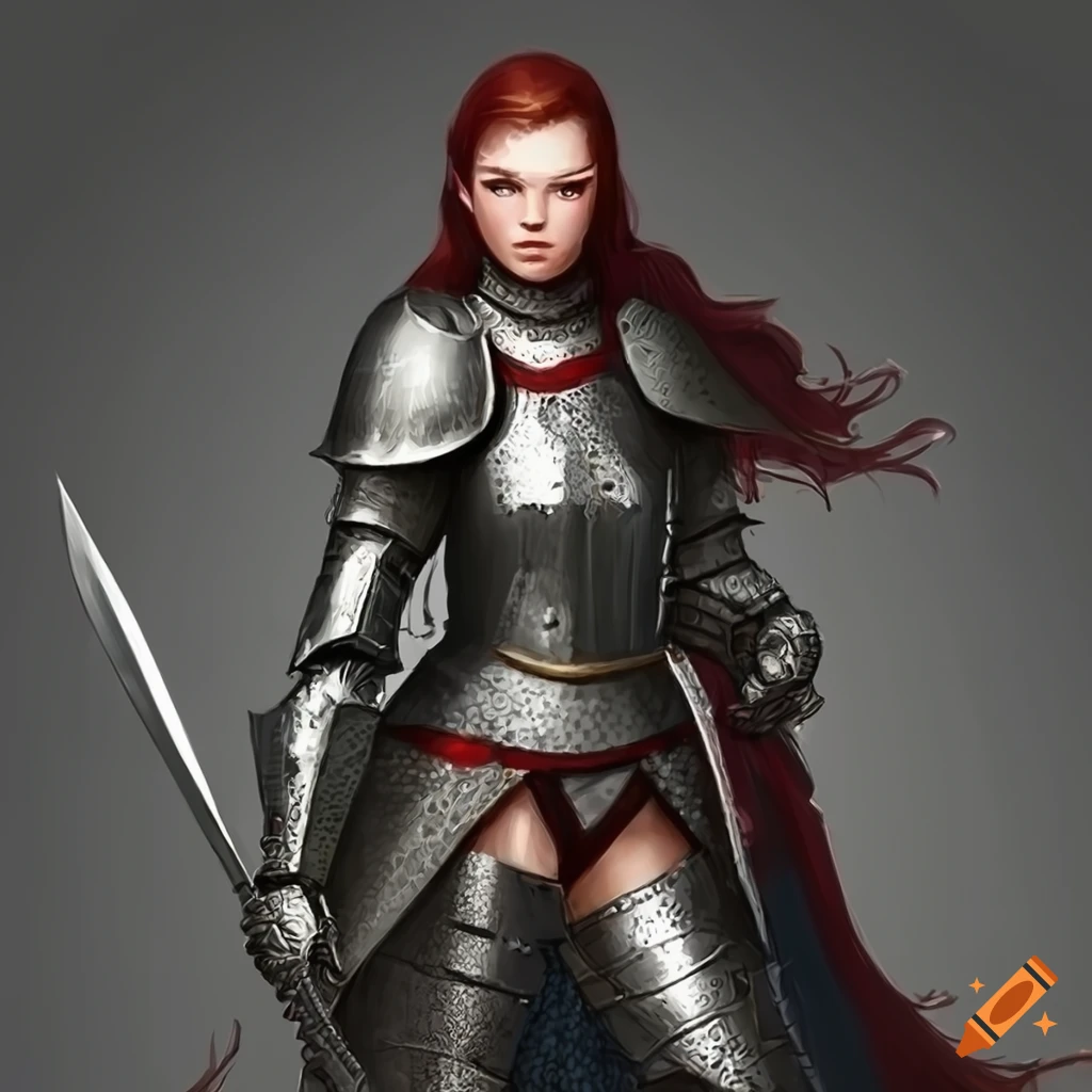 Image of a fierce female knight in black armor on Craiyon
