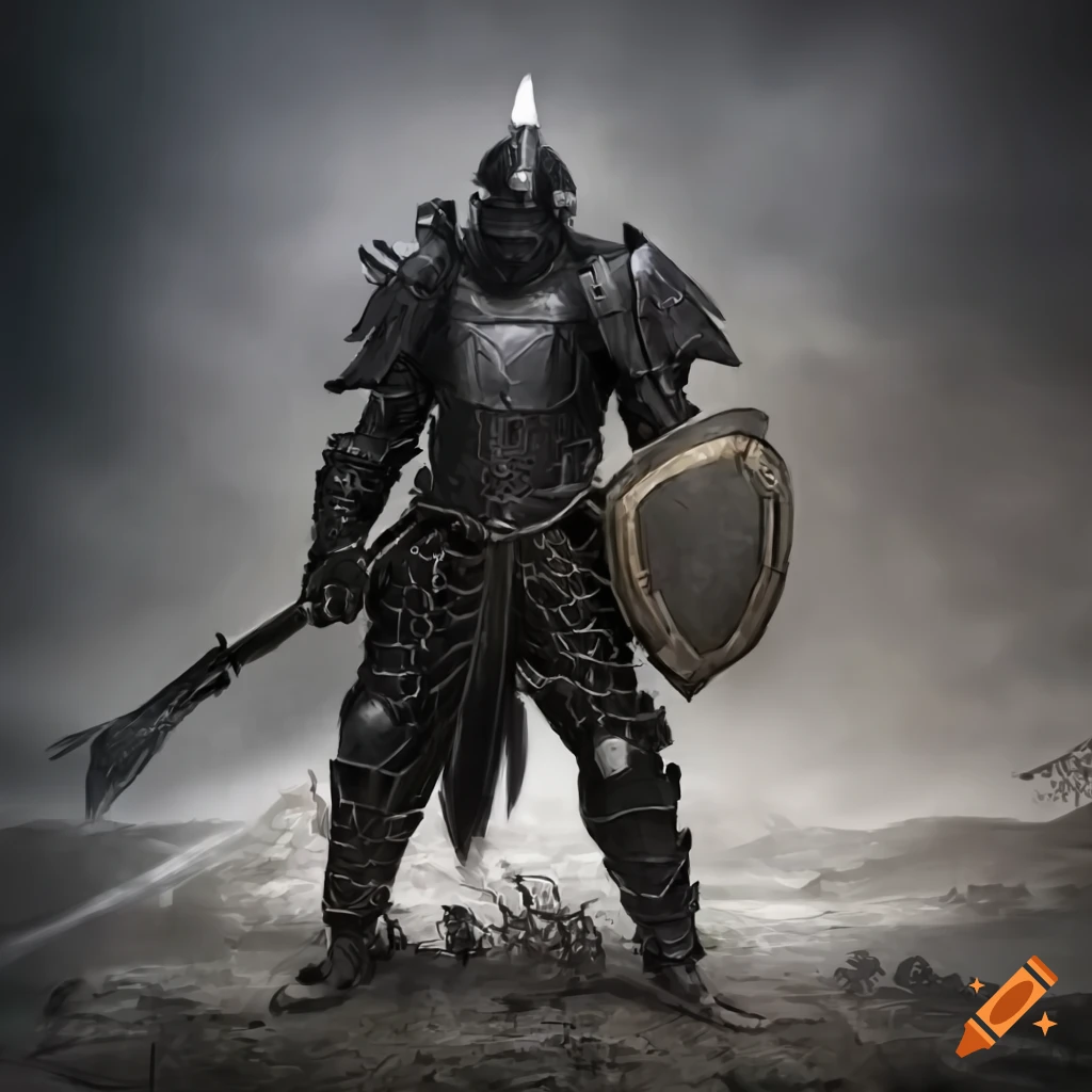 Image of a tactical fantasy swat raven knight with sword and shield