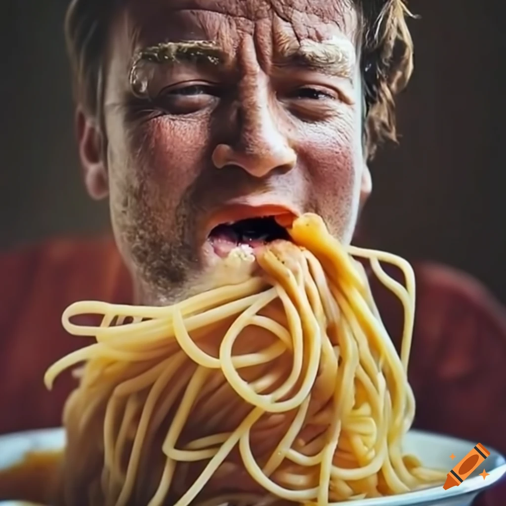 Jamie Oliver eating spaghetti