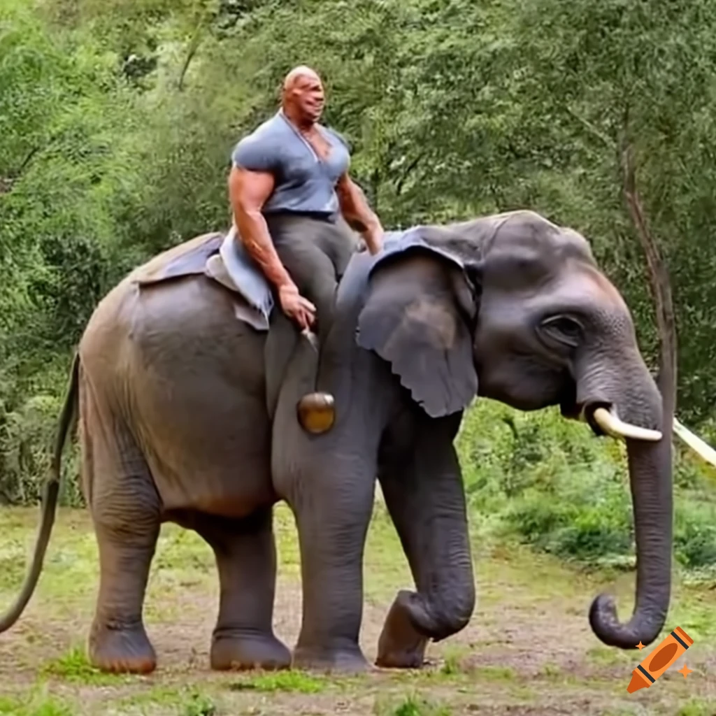 Dwayne Johnson riding an elephant