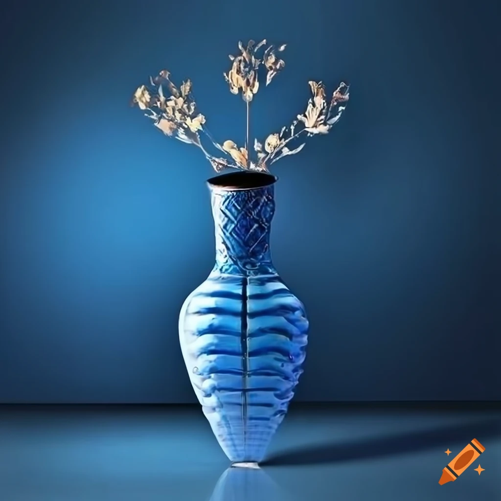 photo of a stunning art deco vase in dramatic blue lighting