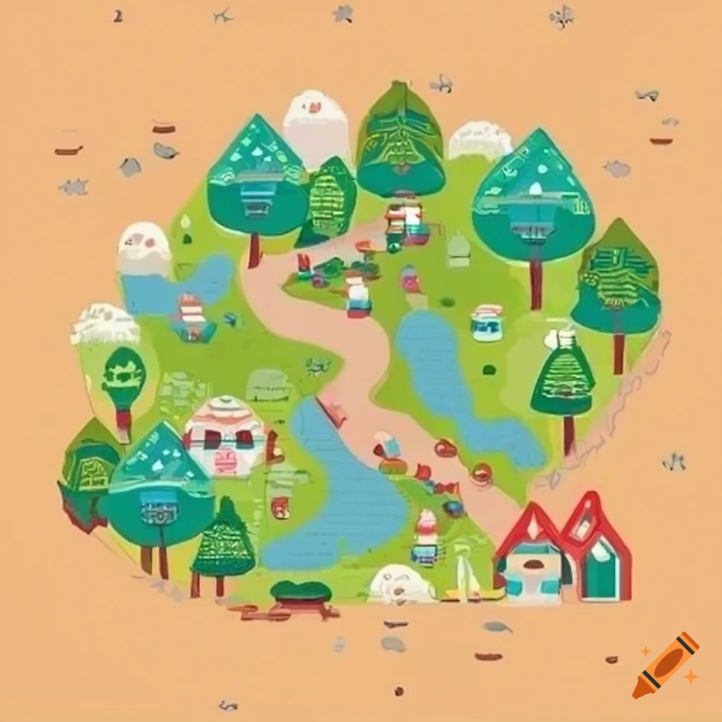 Cute forest and village map on Craiyon