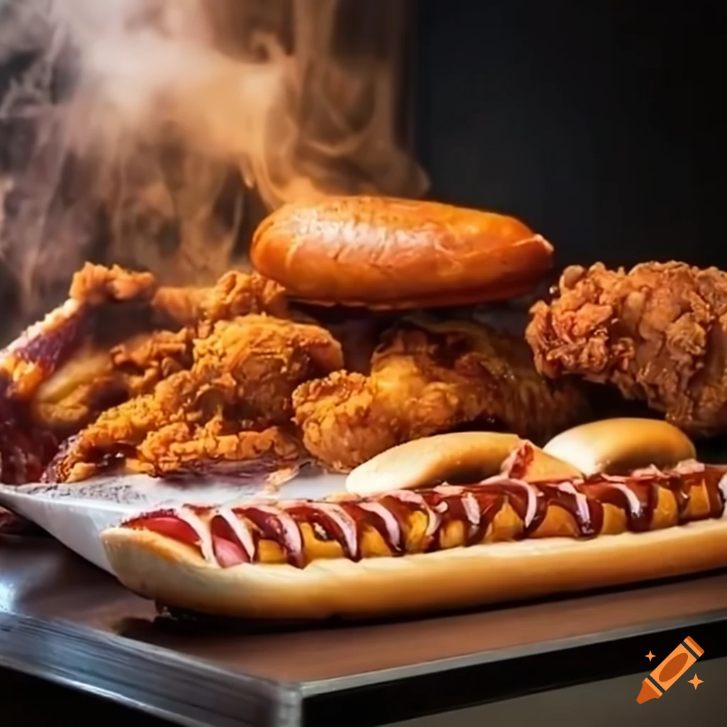 assorted barbecue foods on a table