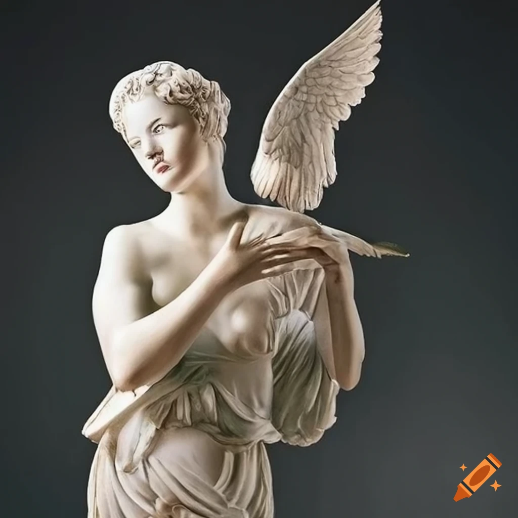 sculpture of angel holding bird