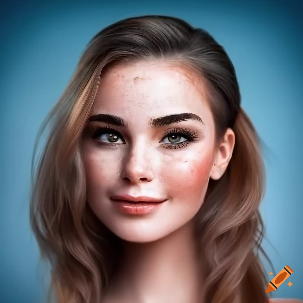 Portrait of a young woman with freckles and brown hair on Craiyon