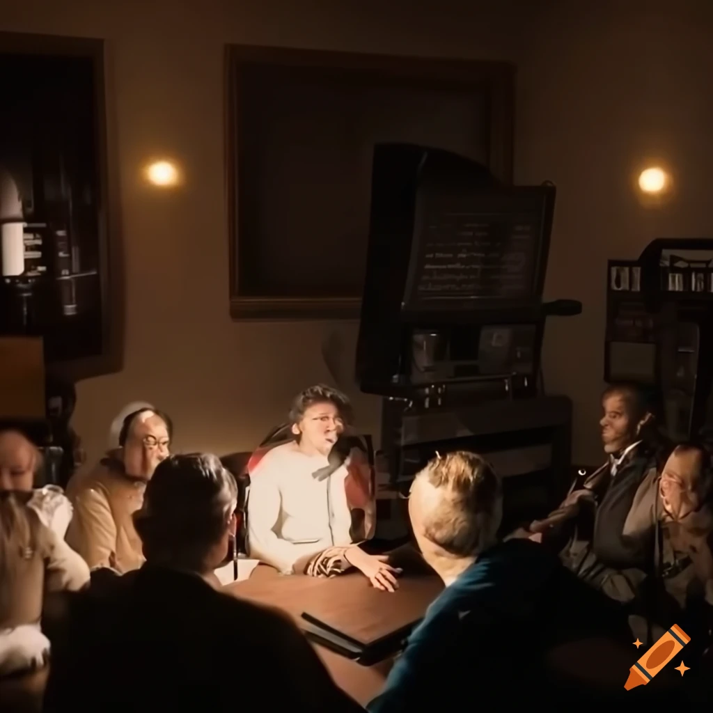 group of nerds listening to mystery radio shows