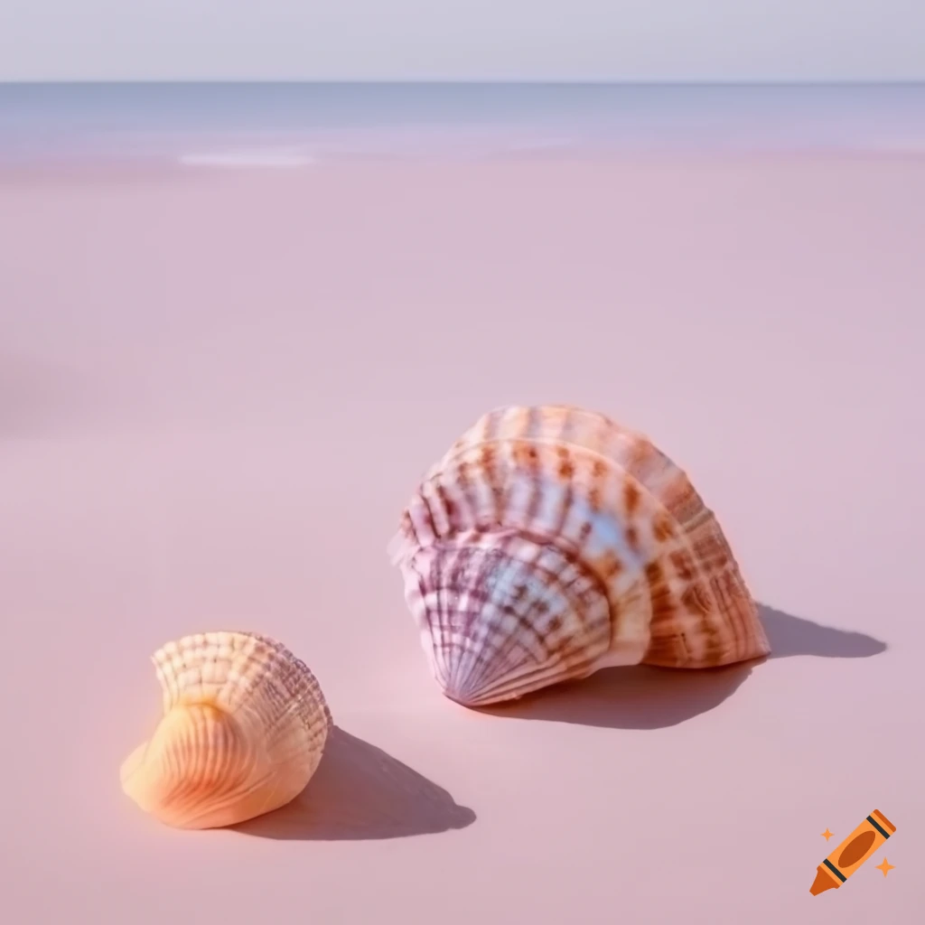 pastel seashells on the seashore at sunset