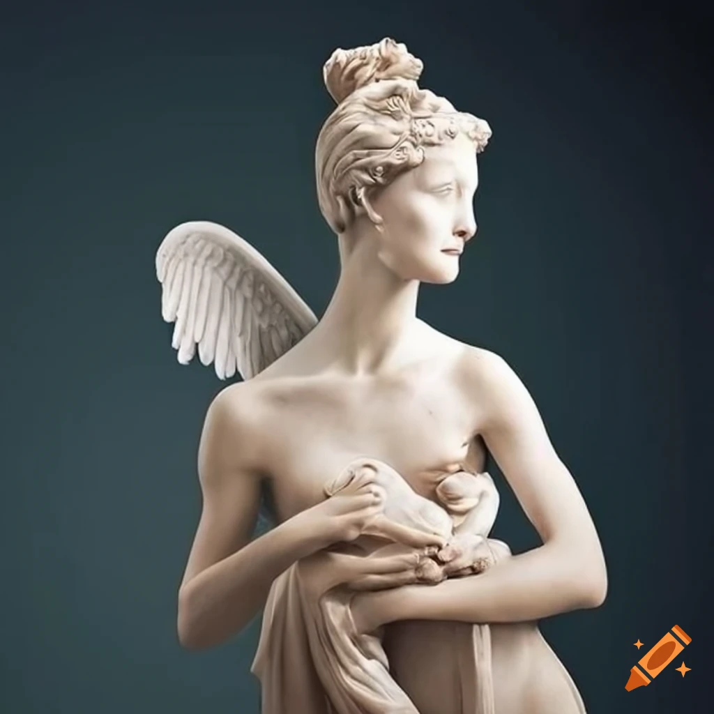 sculpture of a compassionate angel holding a dove
