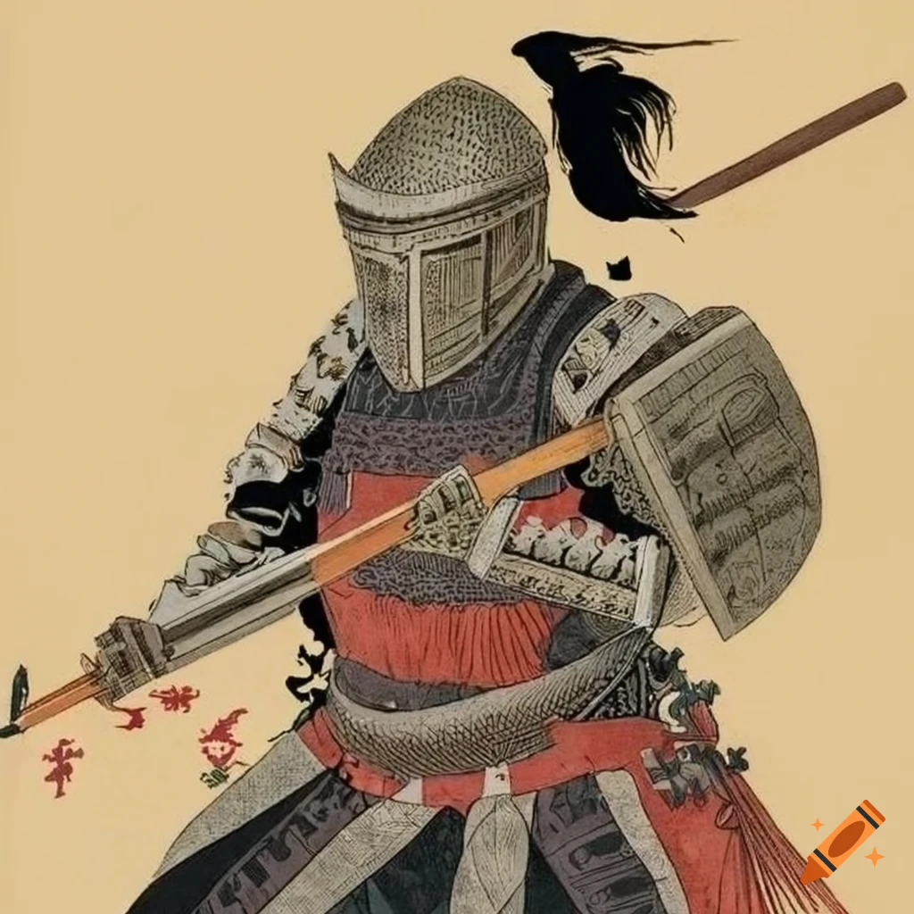 Japanesestyle print of a knight on Craiyon