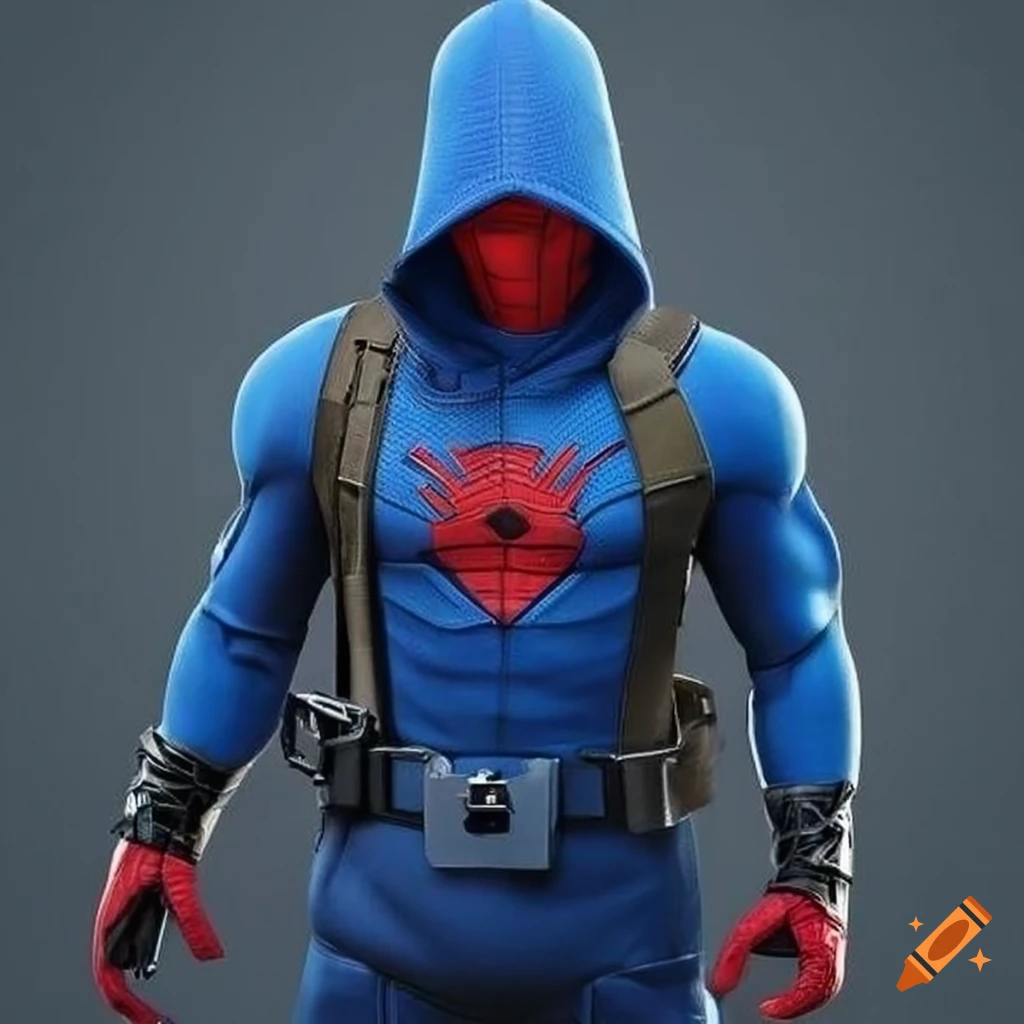 Spider-man in blue suit with blue hoodie