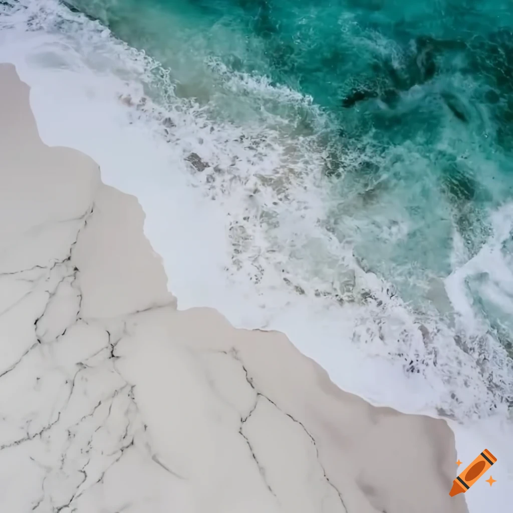 colorful aerial view of ocean wave crashing on white marble pattern