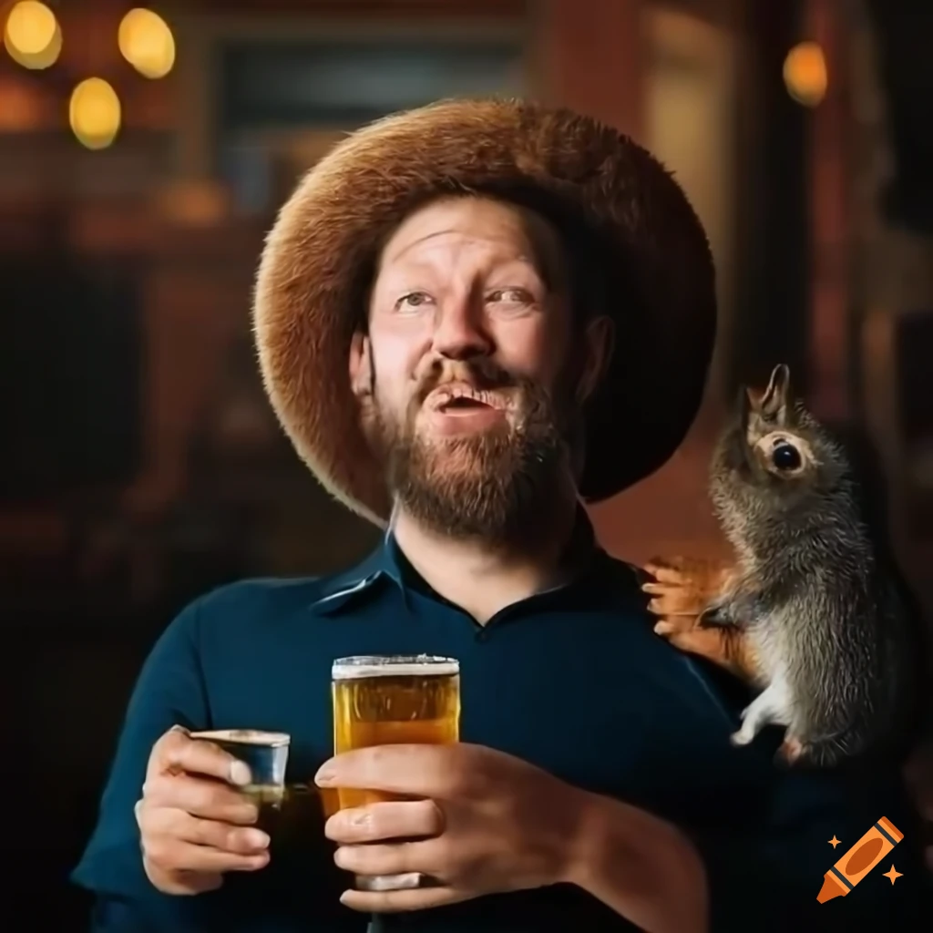 Man with squirrels at a bar