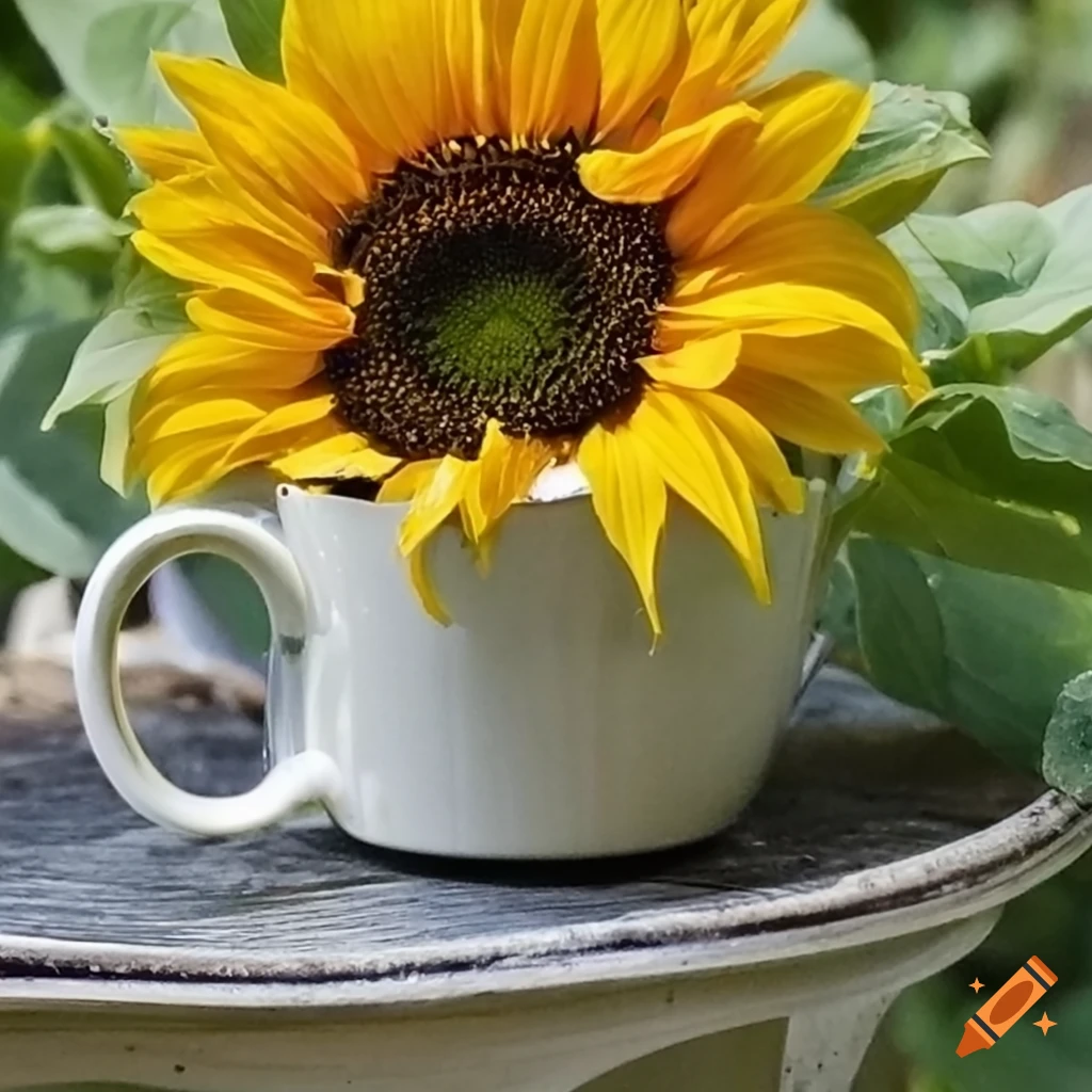 vibrant sunflowers in a cup