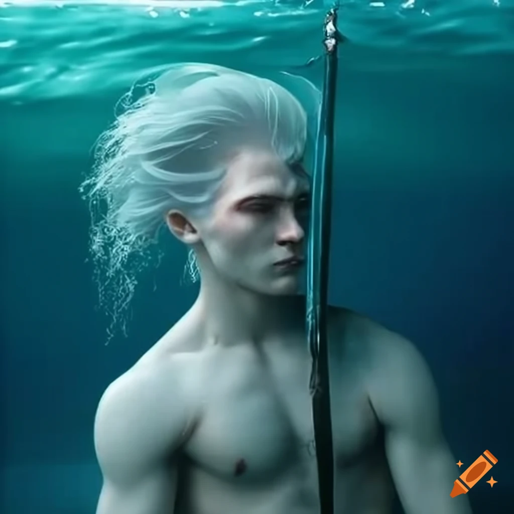 aqua man emerging from the ocean with a spear