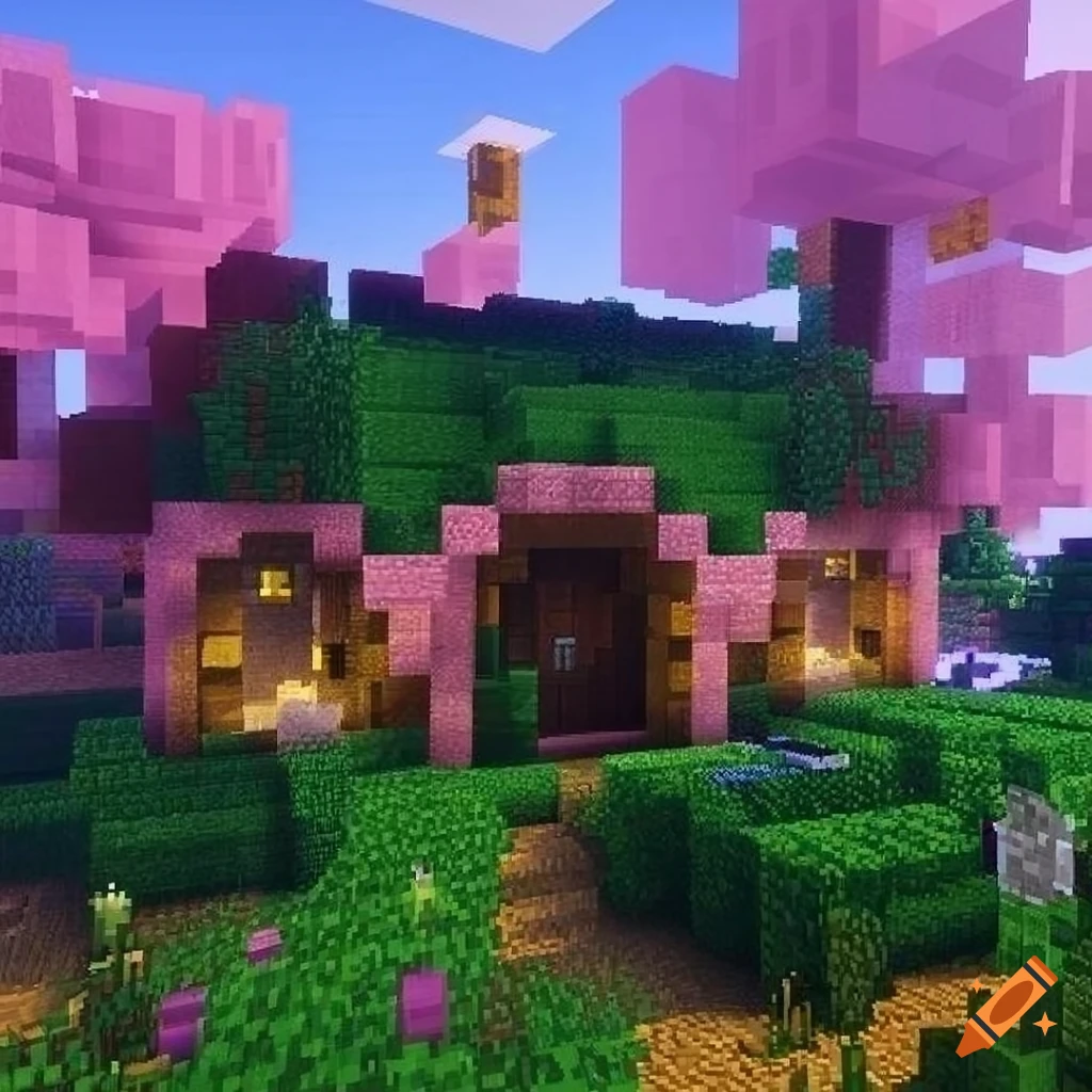 White fairy house surrounded by flowers in minecraft on Craiyon