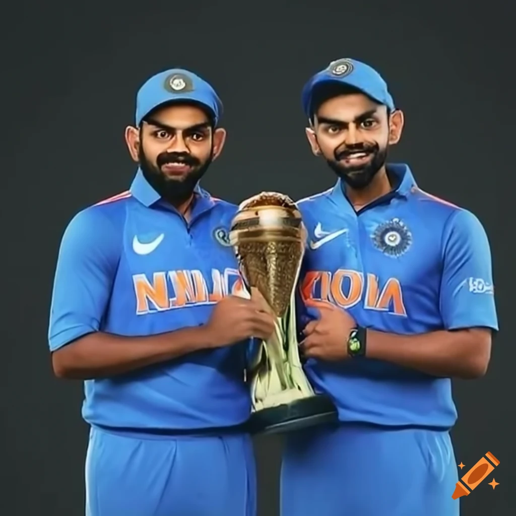 Rohit Sharma And Virat Kohli Holding The World Cup On Craiyon