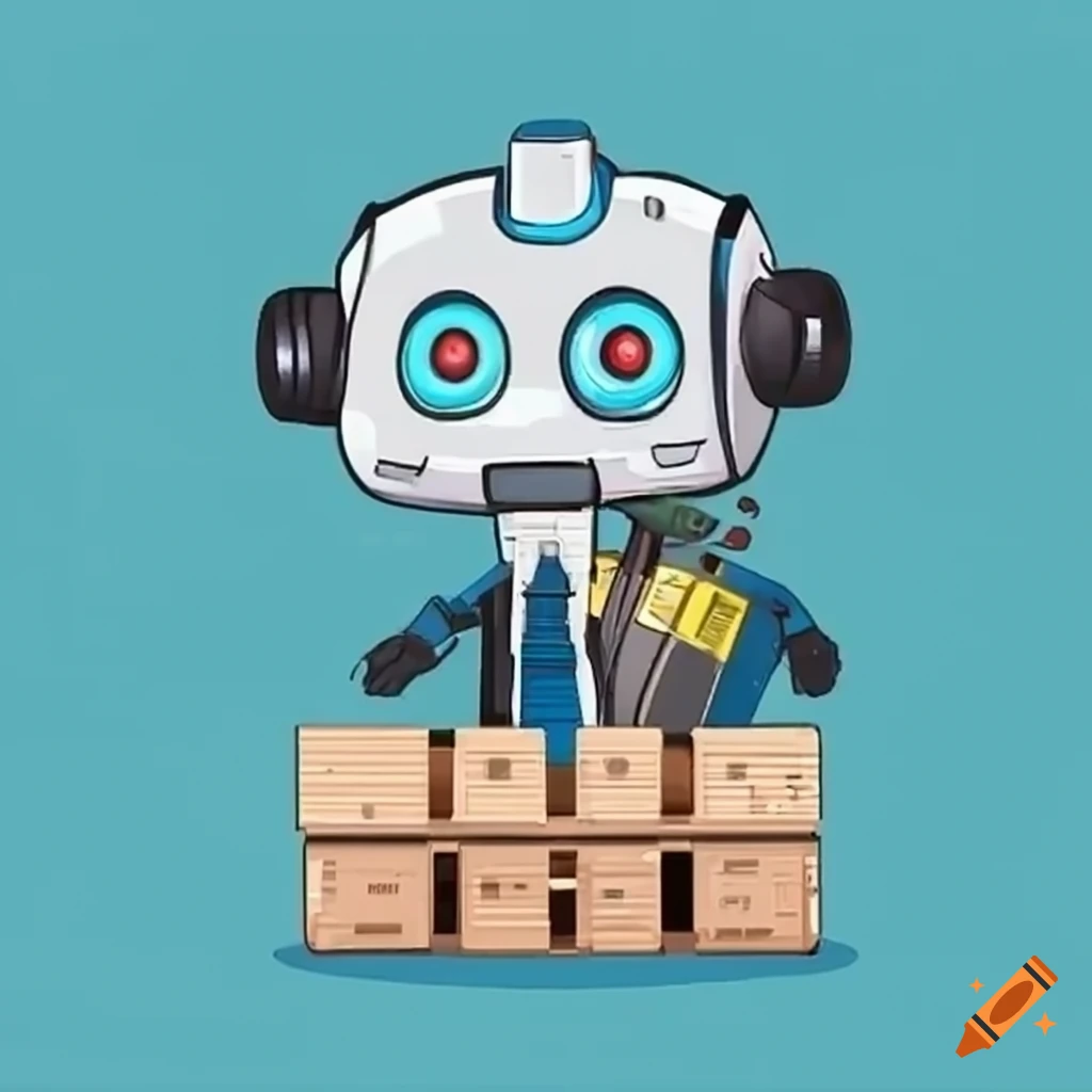 blue efficient robot agent arranging items on a pallet