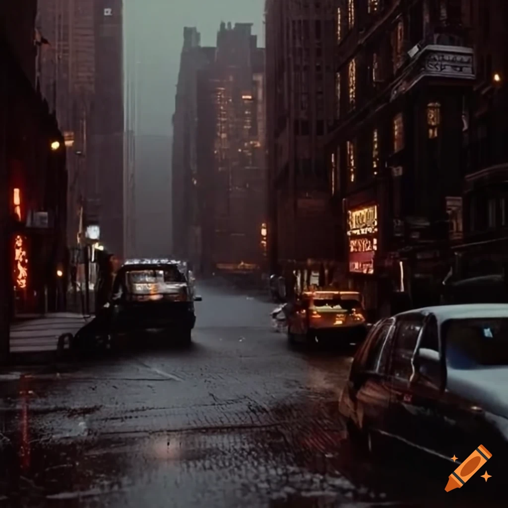 dark and rainy street in 90s New York